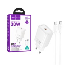 Hoco Charger N62 Gentle PD30W Type-C To Type-C 1m White Hoco Charger N62 Gentle PD30W Type-C To Type-C 1m White